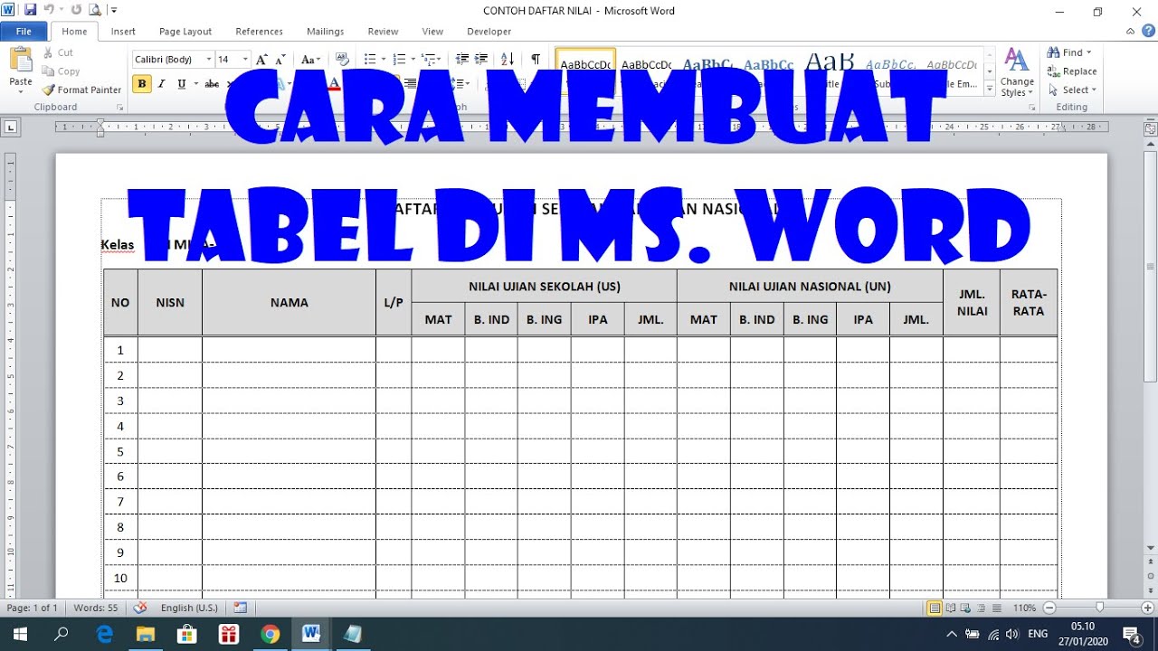 Cara Membuat Tabel di Ms Word – Tutorial