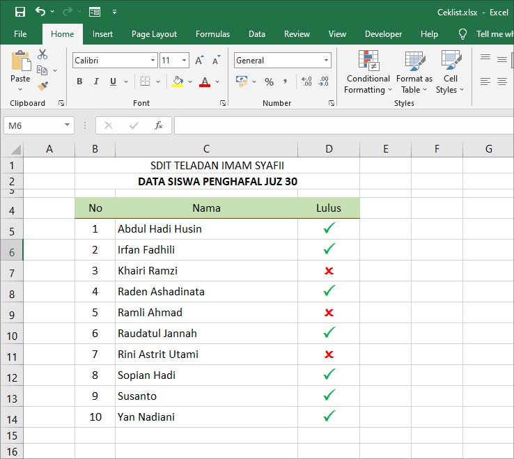 Cara Membuat Simbol Ceklis di Excel