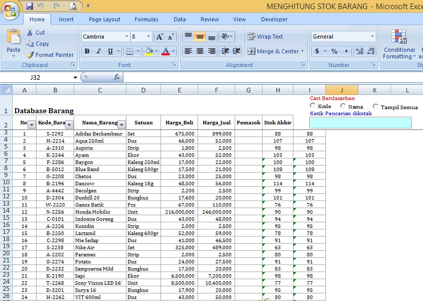 Contoh Download File Excel Stok Barang Gratis Kelompok Belajar - Riset