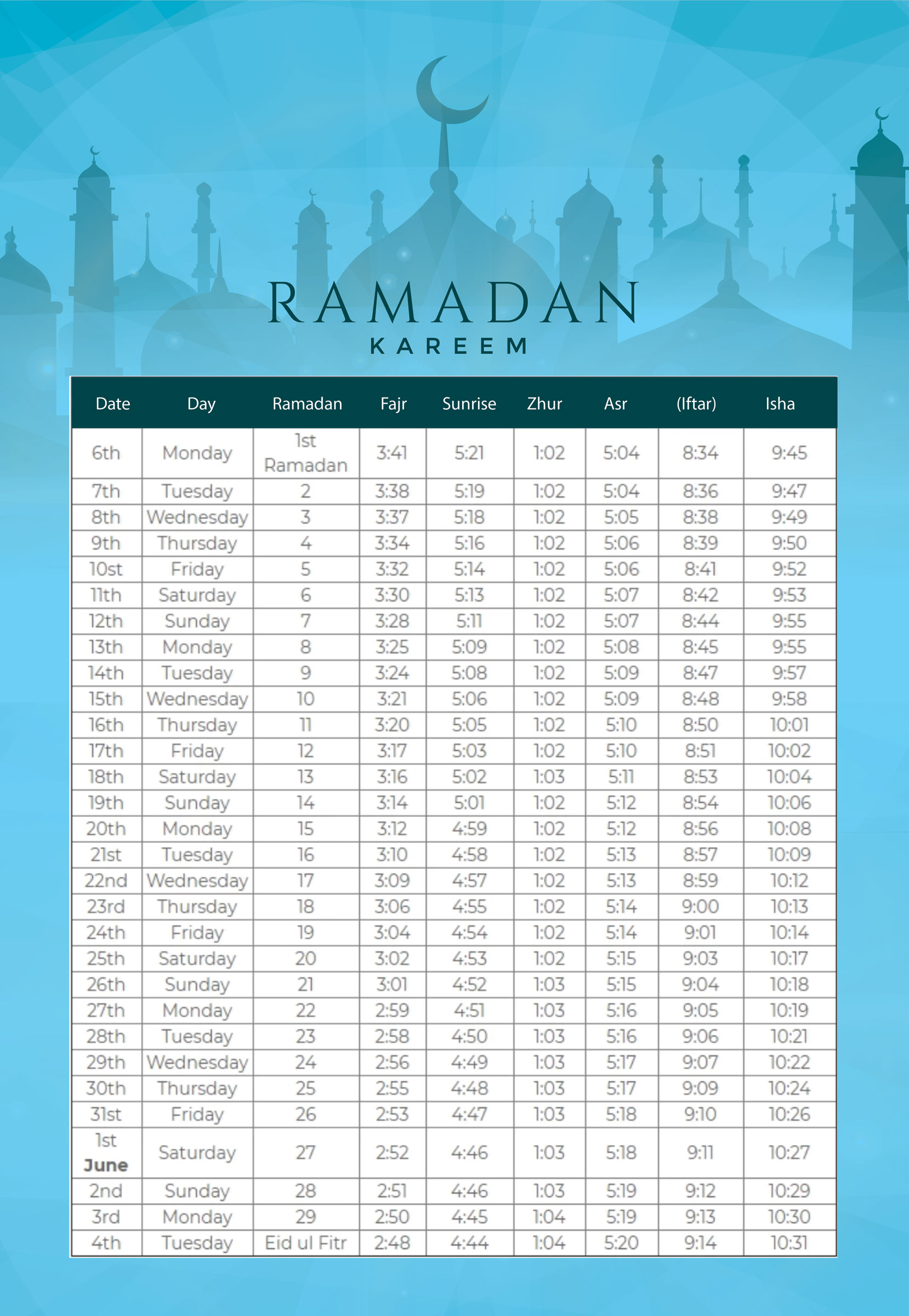 Ramadan Calendar 2023 Virginia - Printable Word Searches