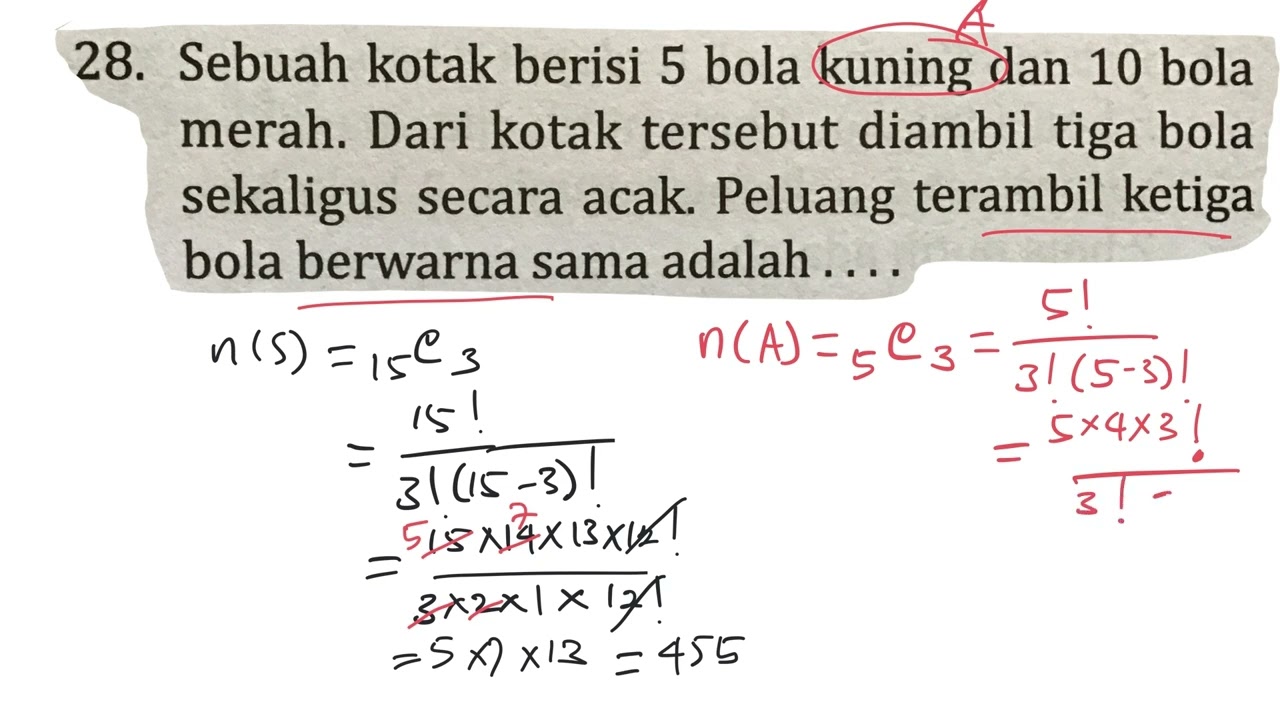 sebuah kotak berisi 5 bola kuning dan 10 bola merah,dari kotak tersebut