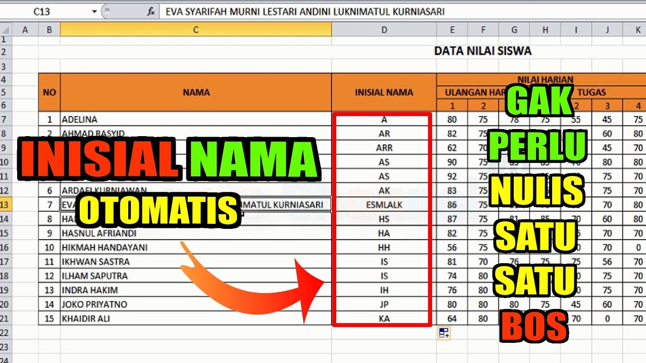 Cara Membuat Inisial Nama di Excel Otomatis