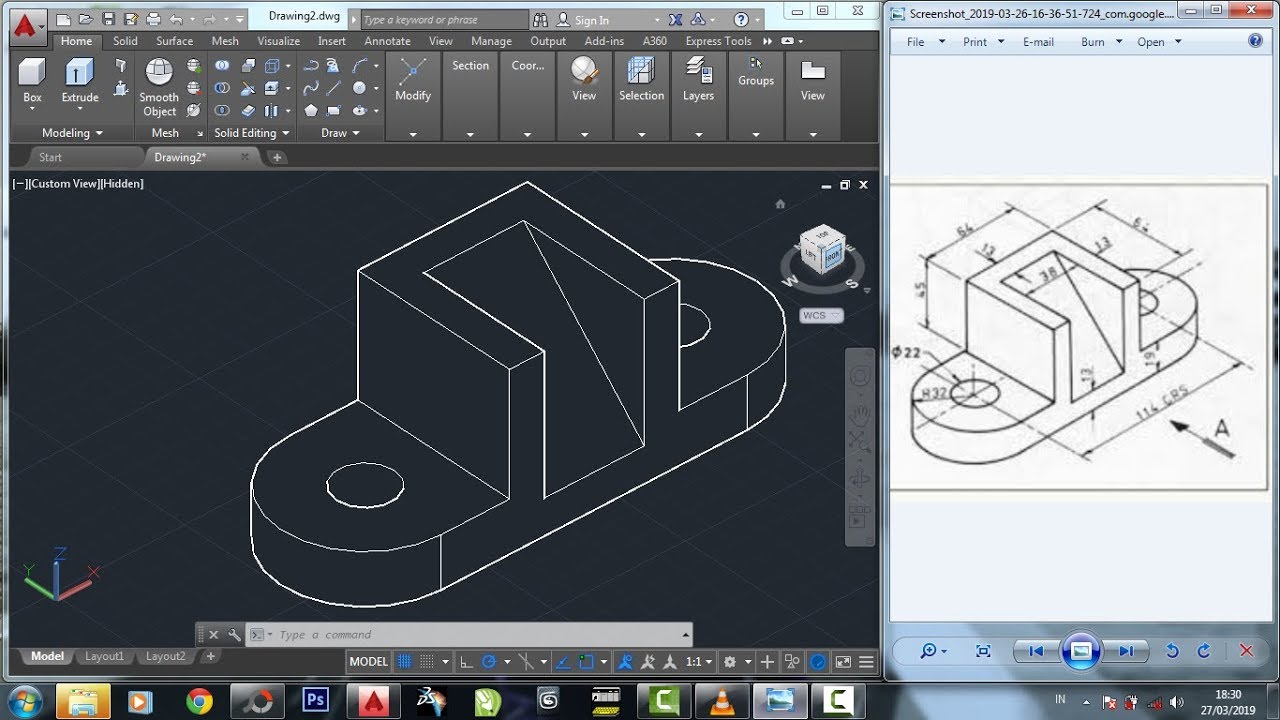 Belajar AutoCAD gambar 3dimensi #7 teknik mesin - YouTube