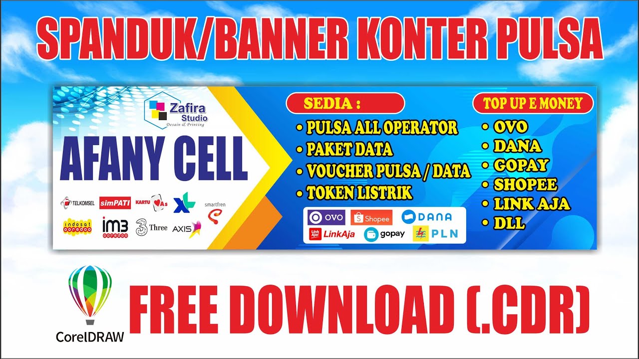 DESAIN SPANDUK/BANNER KONTER PULSA (FREE CDR) - YouTube